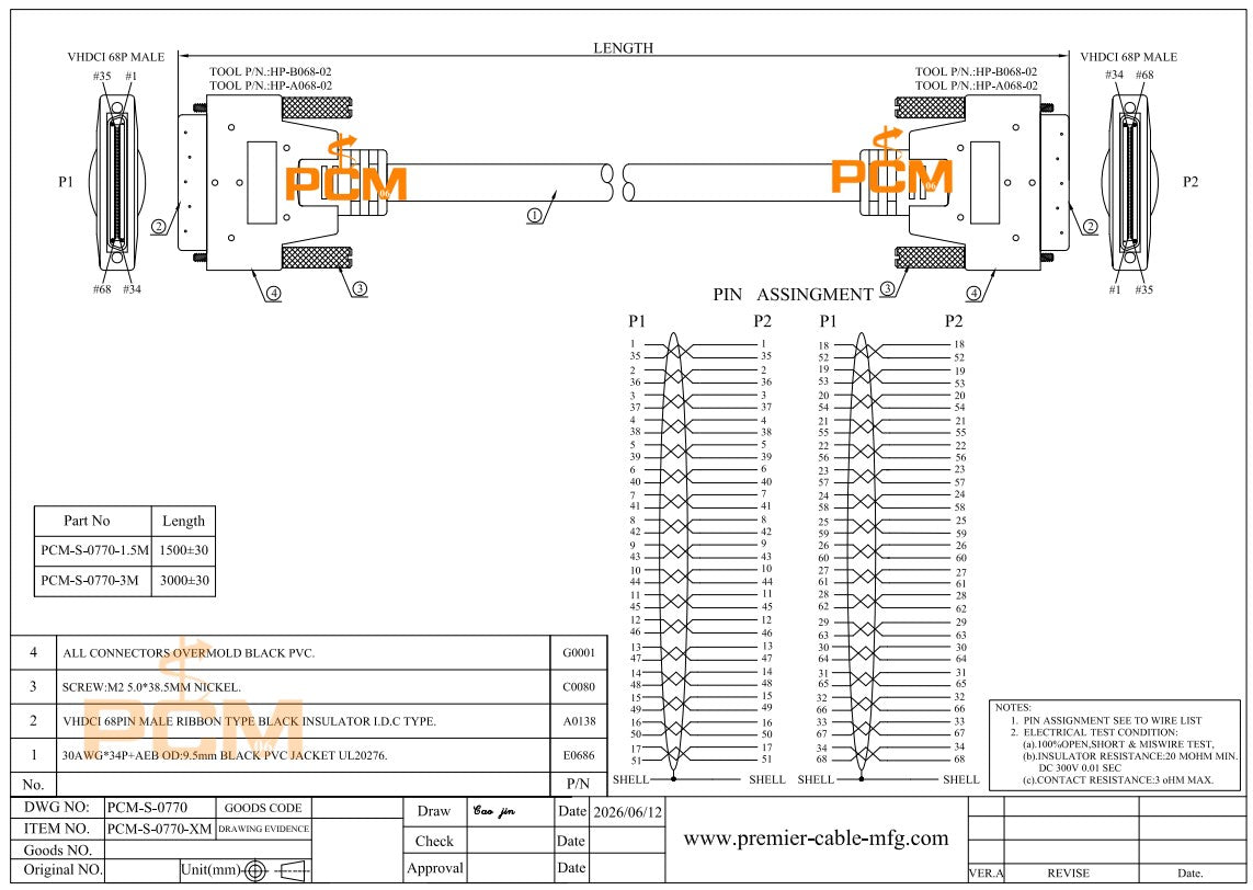 68-Pin VHDCI SCSI Cable Assembly