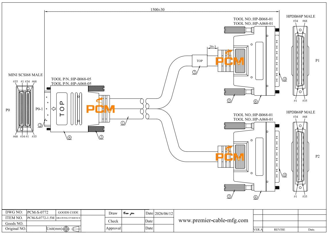 Dual Mini SCSI 68 Pin to HPDB68 SDR Splitter Cable
