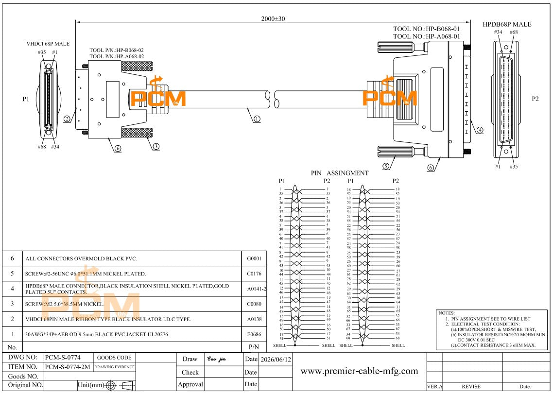 SCSI Cable HPDB68 Male to VHDCI68 Male