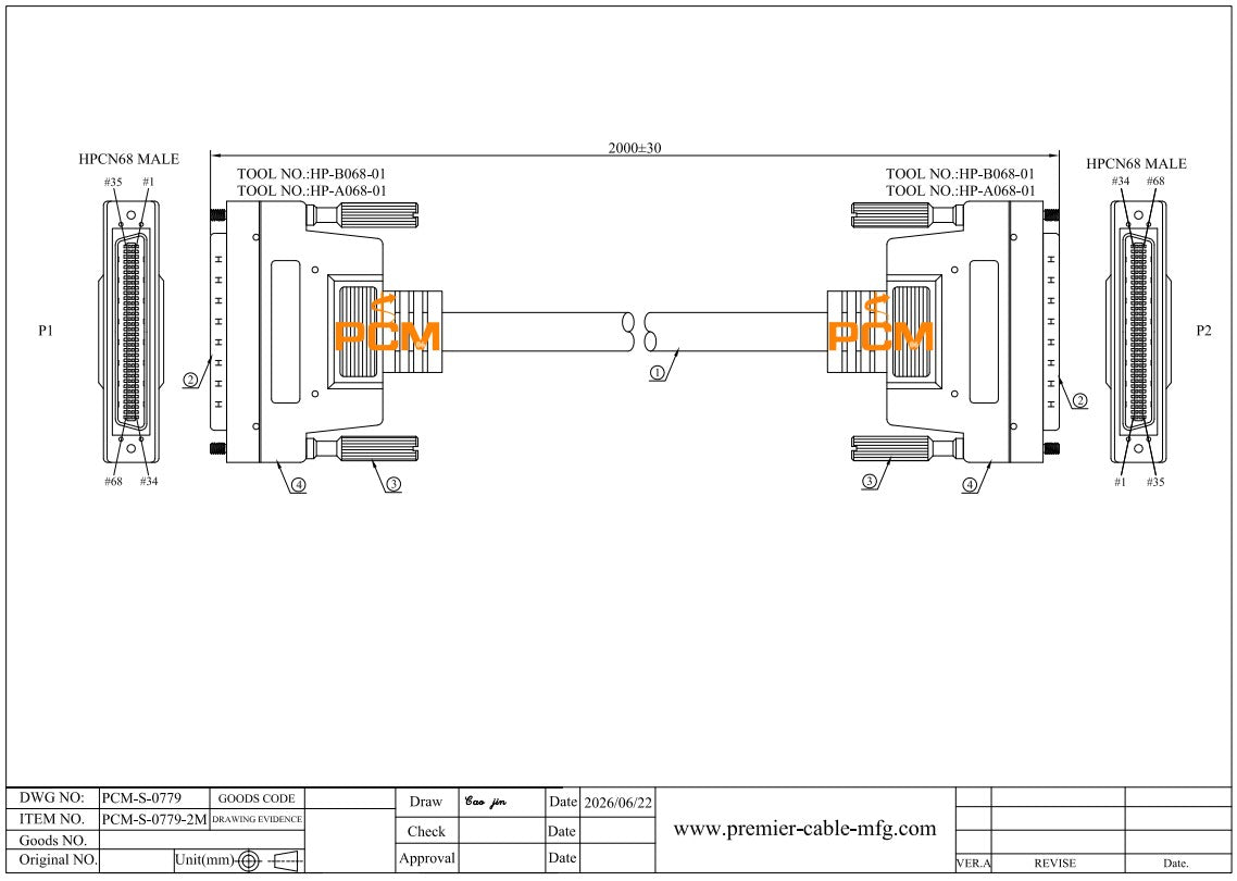 HPCN68 Male to Male SCSI Cable Compatible PCL-10168H
