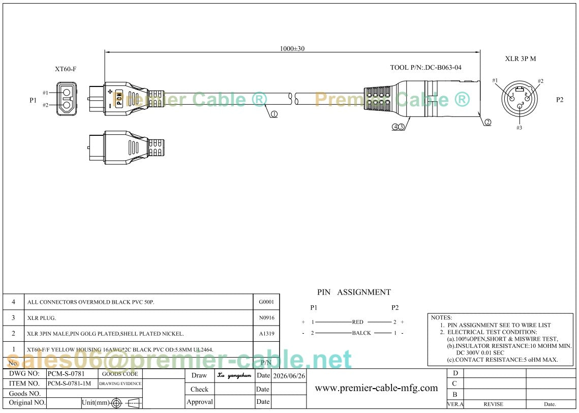 3 Pin XLR to XT60 Charge Adapter Cable