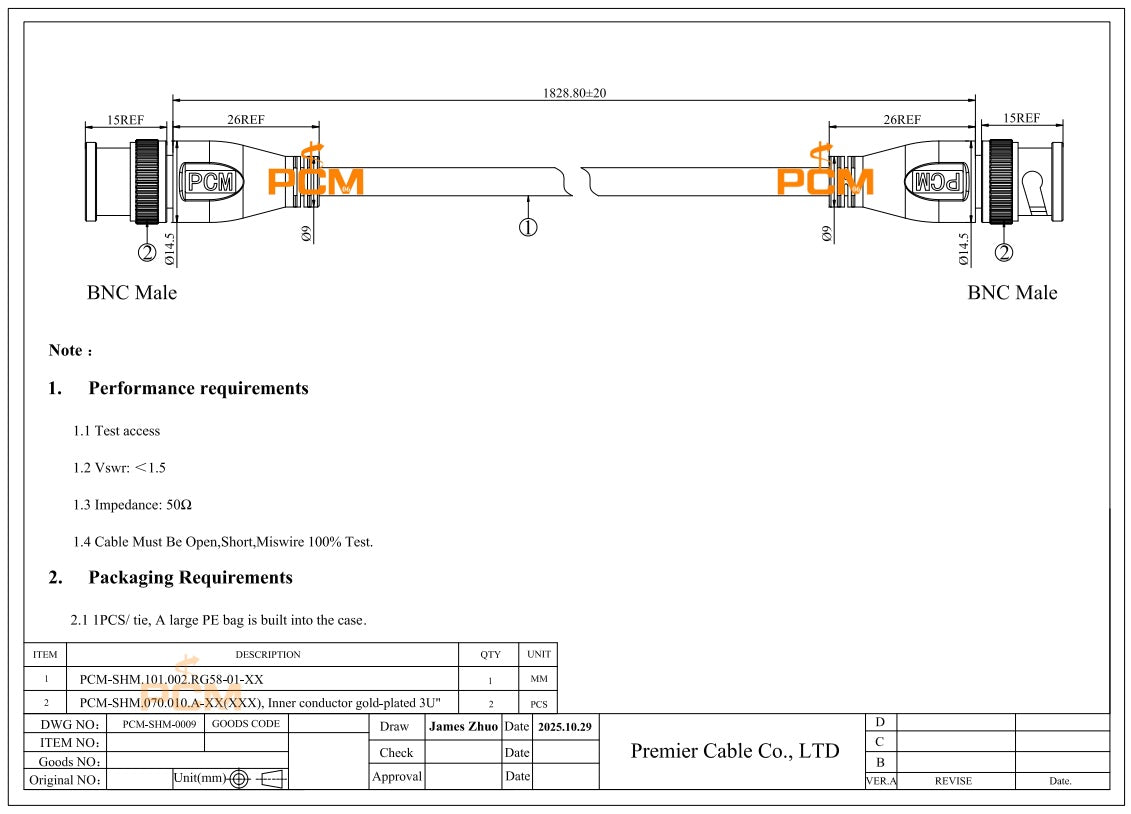 BNC Male to BNC Male RG58 Coaxial Cable