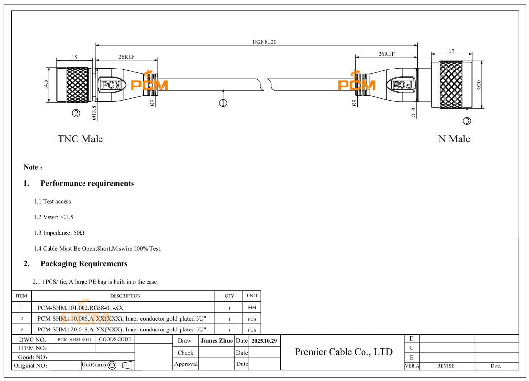 N Male to TNC Male Cable Using RG58 Coax