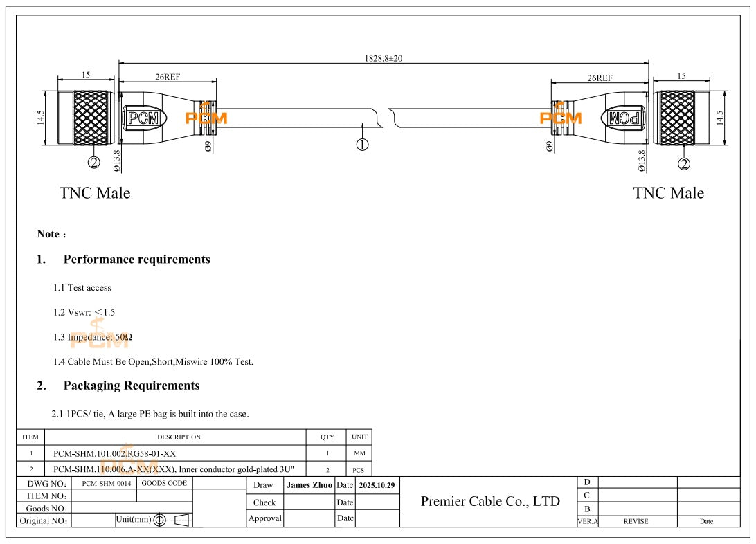 TNC Male to TNC Male Cable Assembly