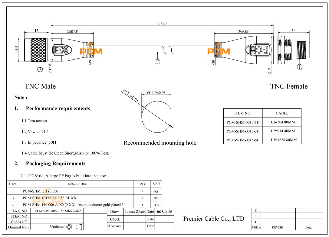 Panel Mount TNC Extension Cable