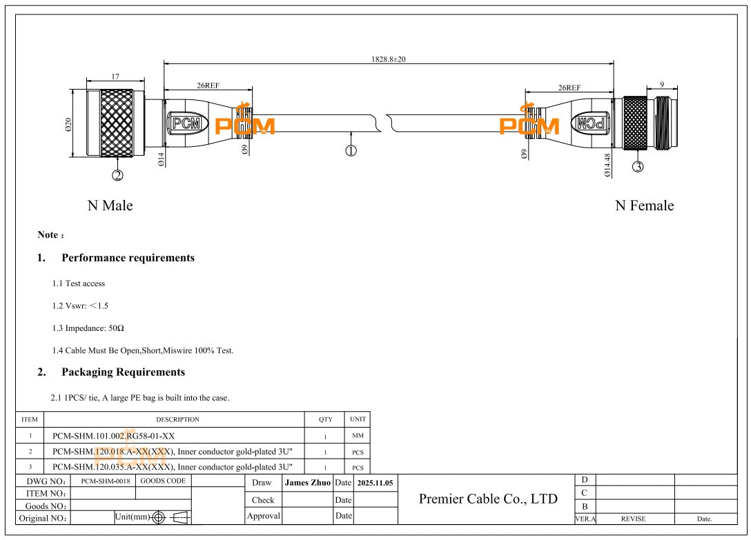 N Male to N Female Antenna Extension Cable