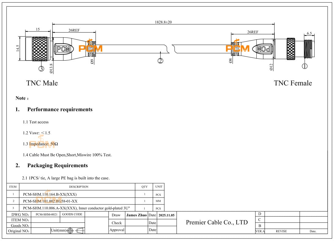 TNC Male to Female Antenna Extension Cable
