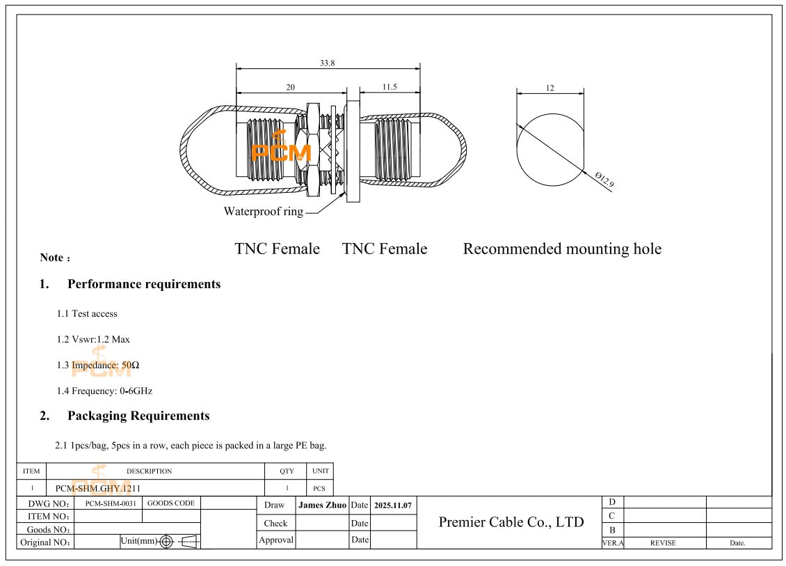 TNC Female to Female Bulkhead Adapter