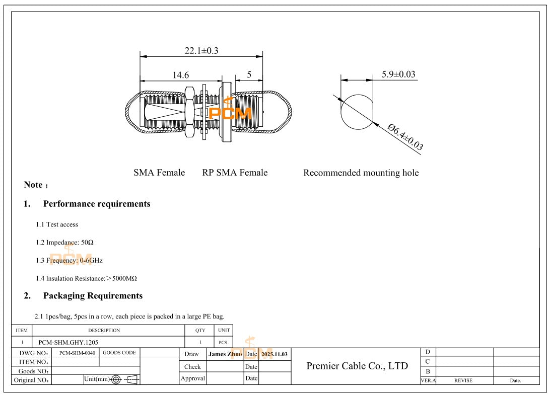 Waterproof RP-SMA to SMA Panel Mount Coupler