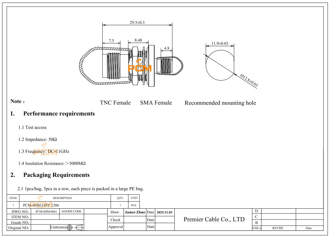 SMA Female to TNC Female Bulkhead Adapter