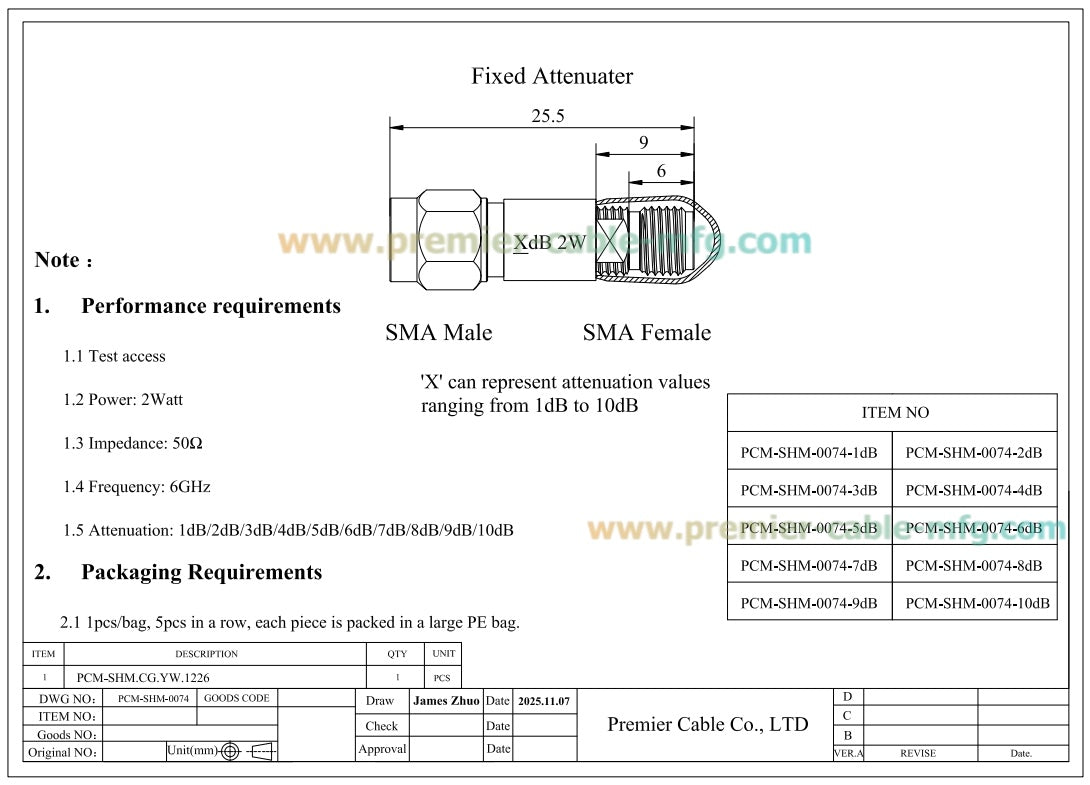 2W/5dB SMA Fixed Attenuator