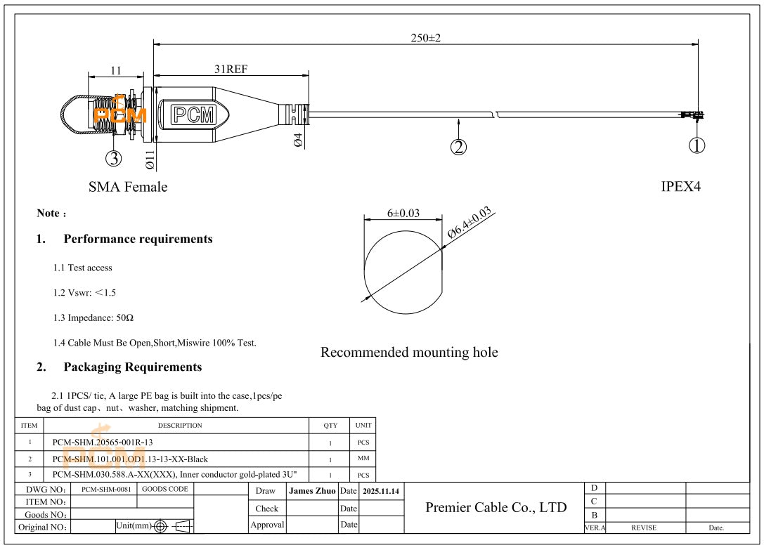 SMA Female Bulkhead to IPEX Gen 4 RF Cable RG1.13