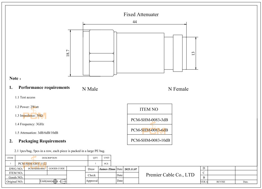 2W/10dB N-Type Fixed Attenuator
