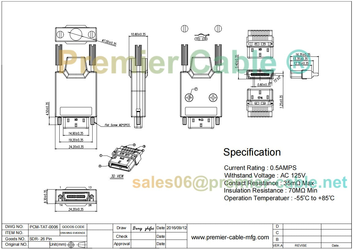 SCSI SDR 26 Pin Camera Link Connector
