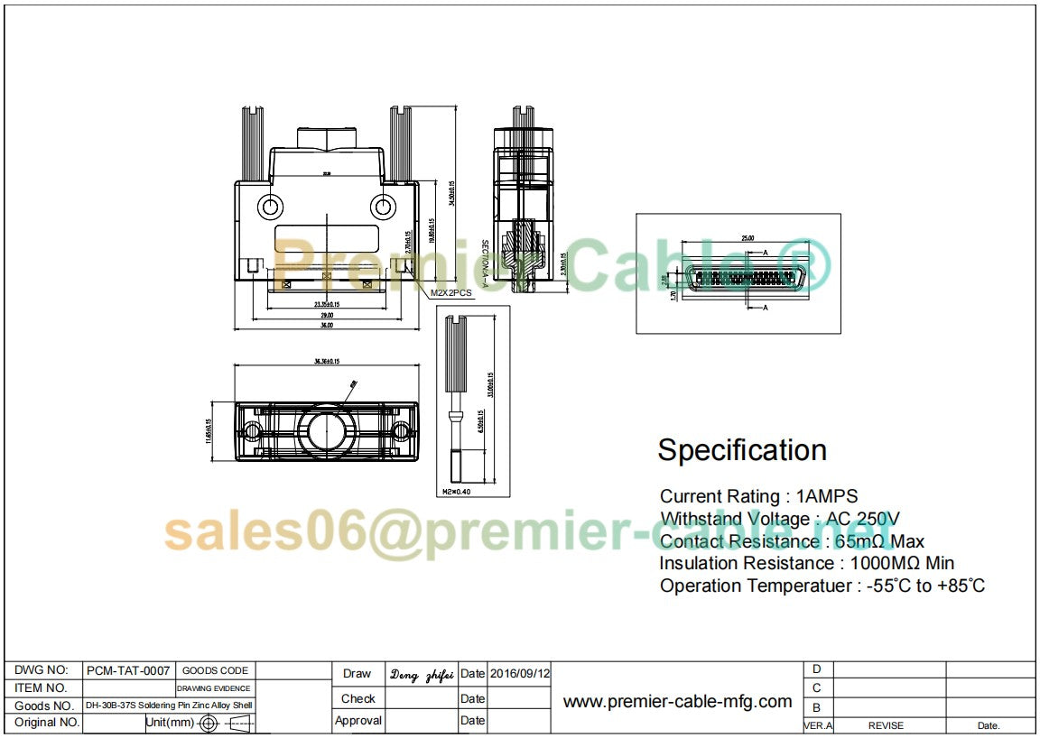 DH Series 37 Pin Connector Compatible DH40-37S DH-37-CV1B DH-37-CV2B