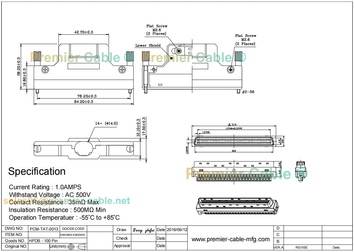 SCSI HPDB 100 Pin Male Connector