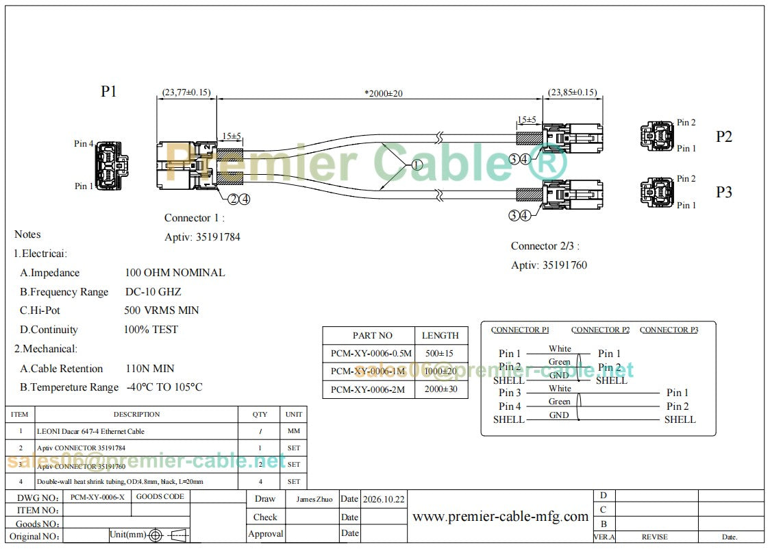 35191784 Dual Port Aptiv AMEC Automotive Ethernet Test Harness