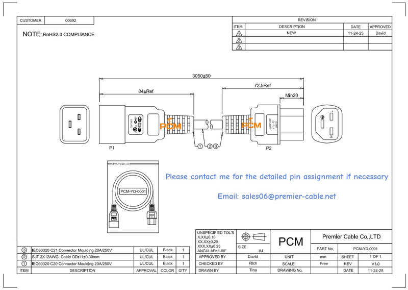 IEC C20 to IEC C21 Power Cord图纸1