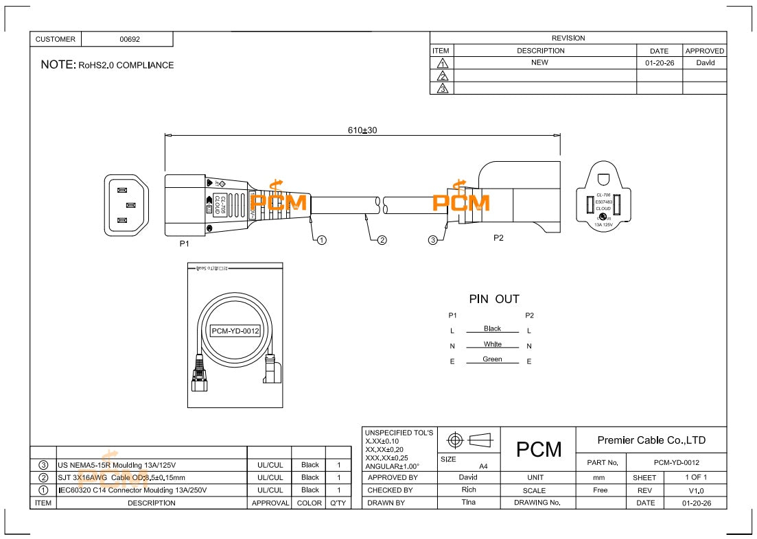 IEC C14 to NEMA 5-15R Power Cord