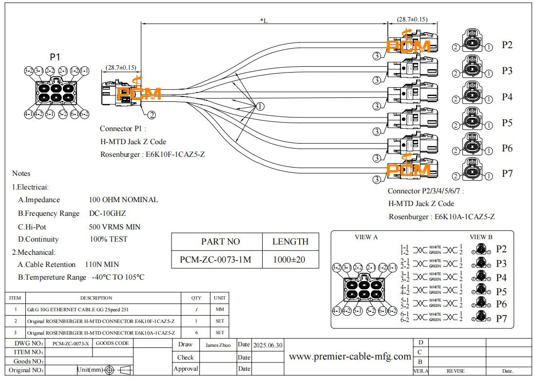 H-MTD x6 Splitter Cable for Robotaxi NVIDIA DRIVE AGX Thor Developer
