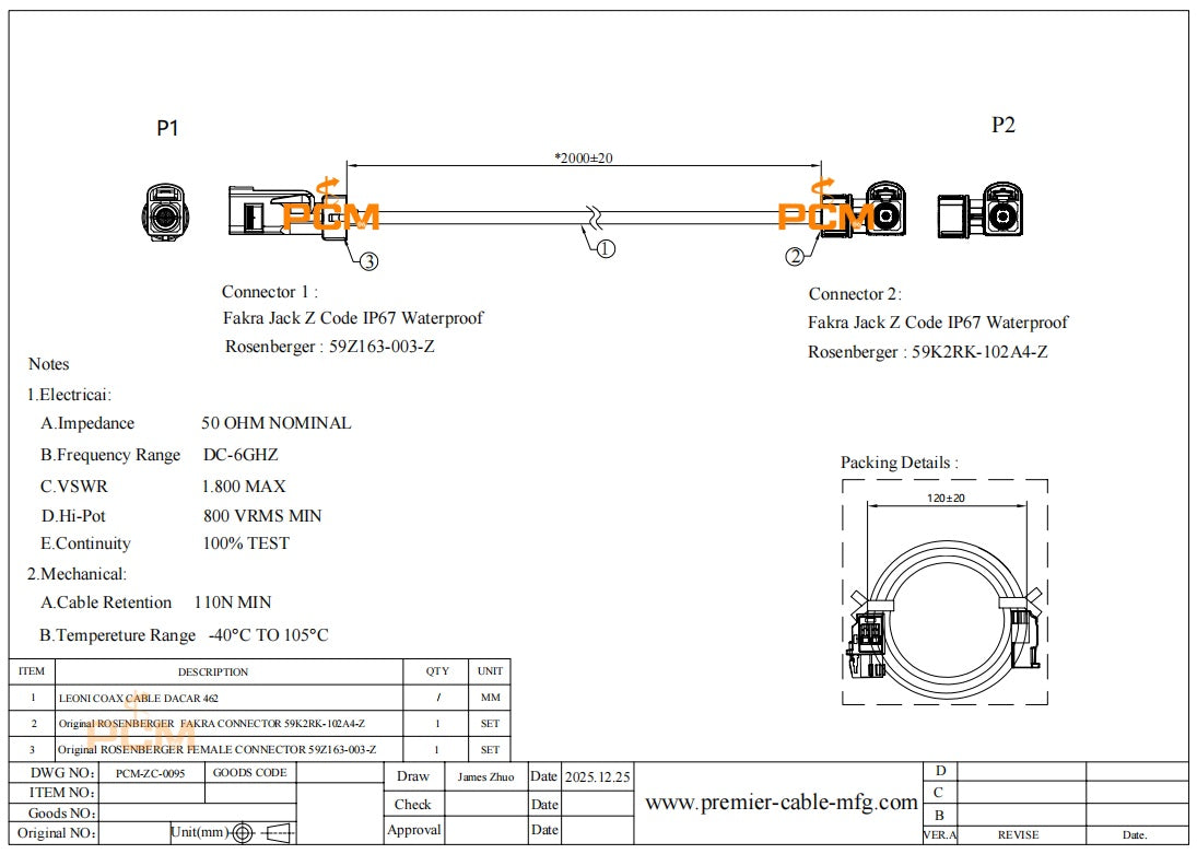 Right Angle Waterproof Fakra RF Cable Assembly