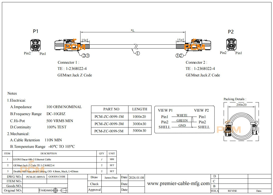 GEMnet 10 Gigabit Automotive Ethernet Cable