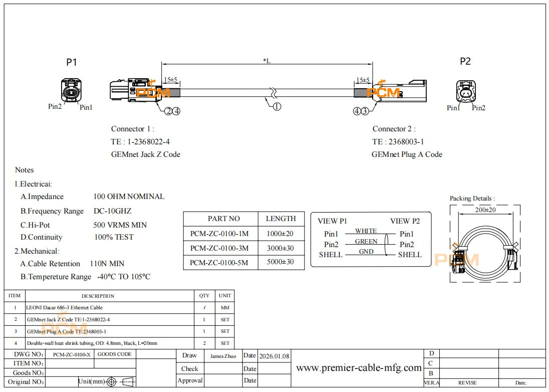 TE GEMnet Cable Assembly for Automotive Ethernet