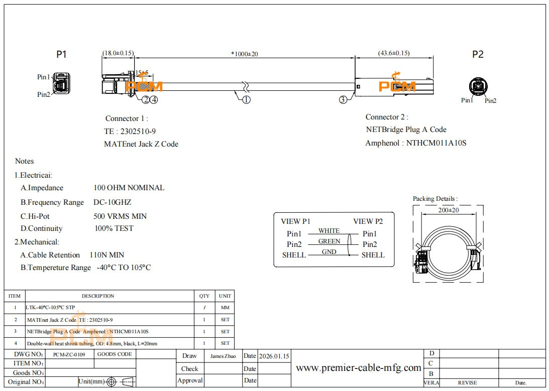 NETBridge to MATEnet Cable for Automotive Ethernet