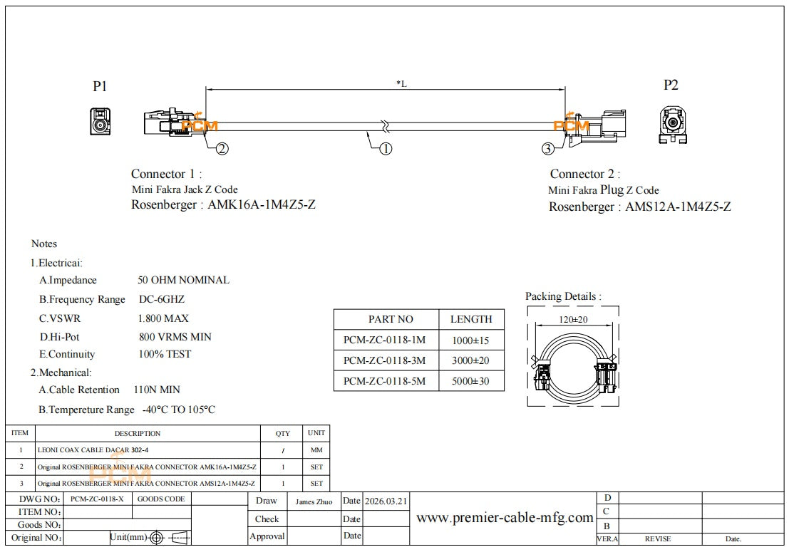 Mini FAKRA Male to Female Extension Cable