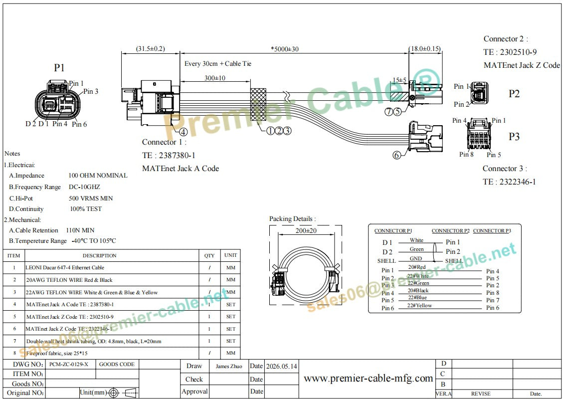 TE MATEnet Automotive Ethernet Cable for LiDAR