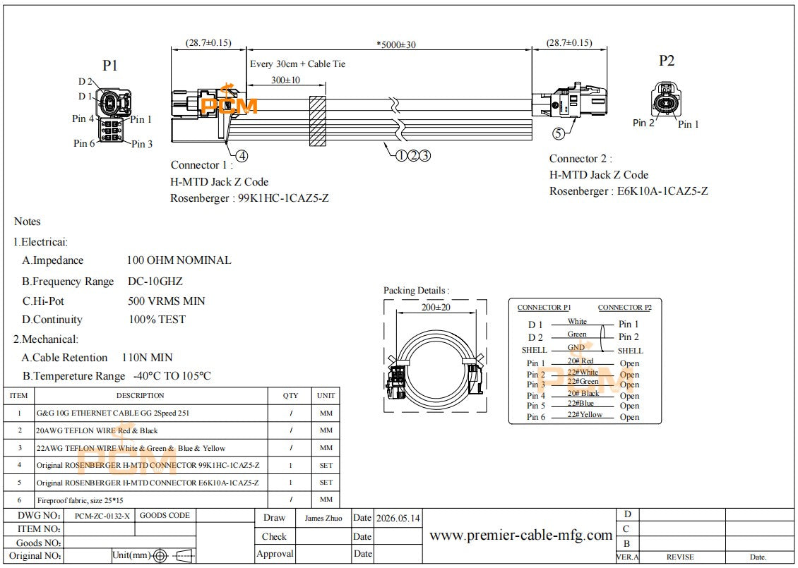 99K1HC-1CAZ5-Z H-MTD+6 Automotive Ethernet Harness