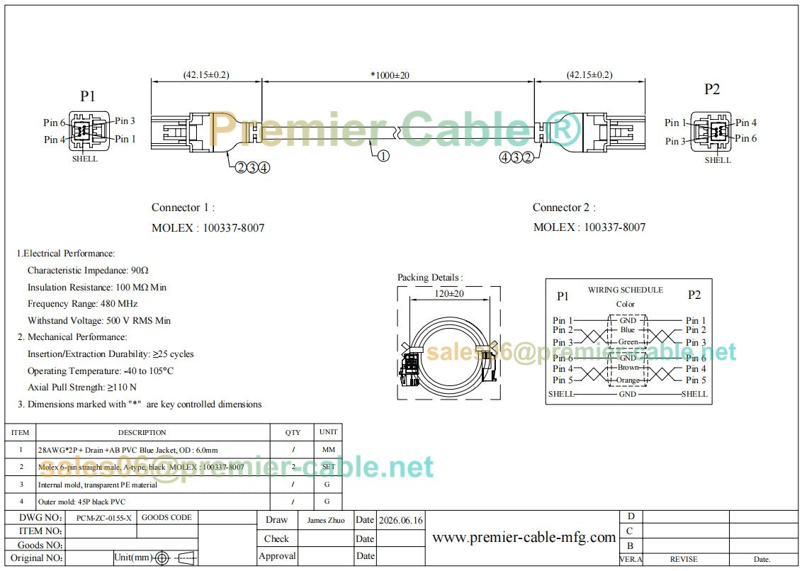 Compatible Molex 2257724212 HSAutoLink II 6 Pin LVDS Cable