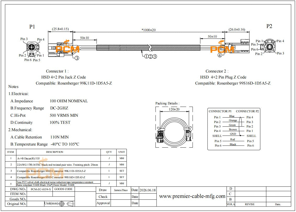 4+2 Pin HSD LVDS Extension Cable