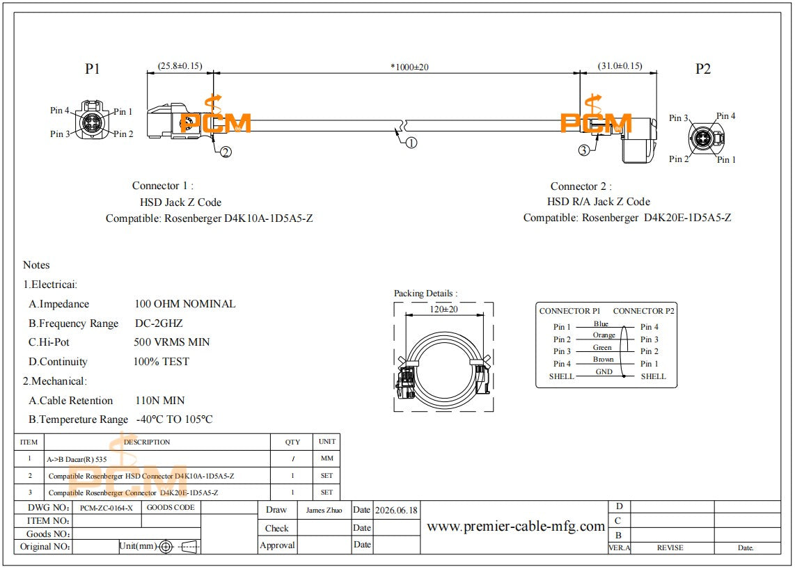 Right Angle HSD Cable Assembly