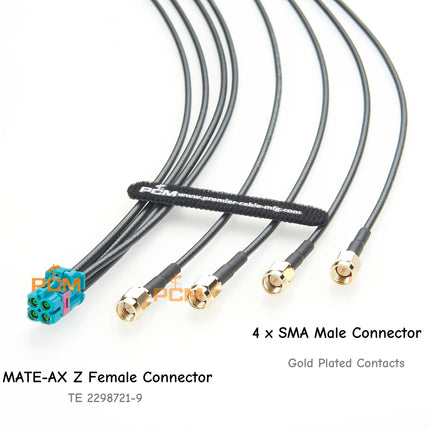 Original TE MATE-AX 4 In 1 Mini FAKRA to 4 SMA Male GPS Antenna Extension Cable 4 Core Mini FAKRA to SMA RF Coaxial Cable 50 Ohm