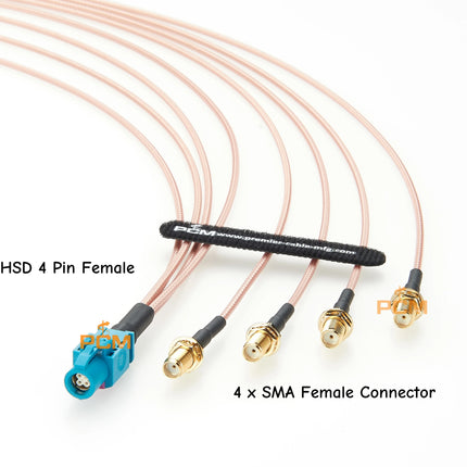 HSD to SMA Antenna Extension Cable Shielded HSD 4 Pin to 4 SMA Female 50Ohm RG316 RF Coaxial Cable for Automotive GPS WIFI 3G 4G