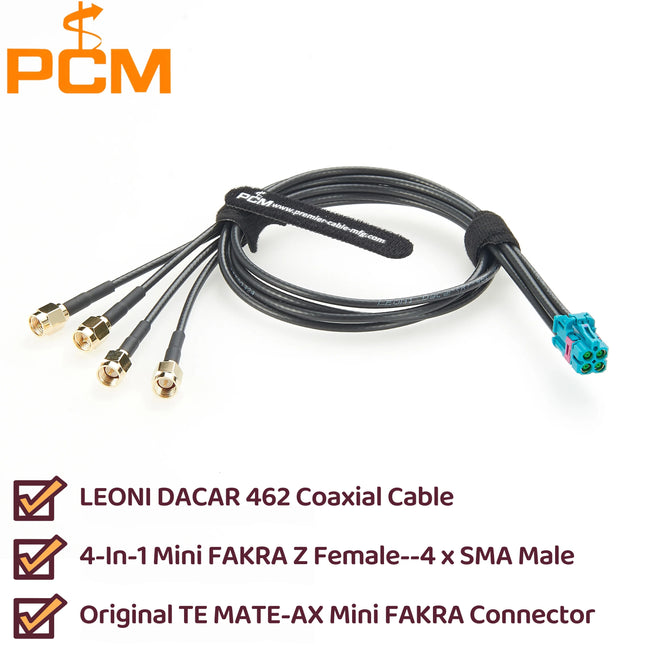 Original TE MATE-AX 4 In 1 Mini FAKRA to 4 SMA Male GPS Antenna Extension Cable 4 Core Mini FAKRA to SMA RF Coaxial Cable 50 Ohm
