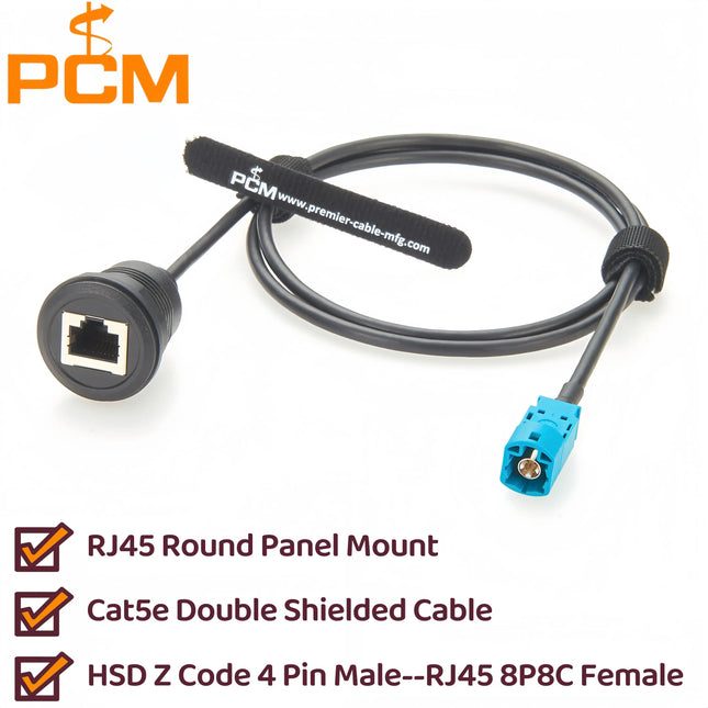 HSD 4P Z Code Male Plug to RJ45 Female Jack Round Panel Mount CAT5E Shielded Ethernet Network Cable for Automotive Infotainment