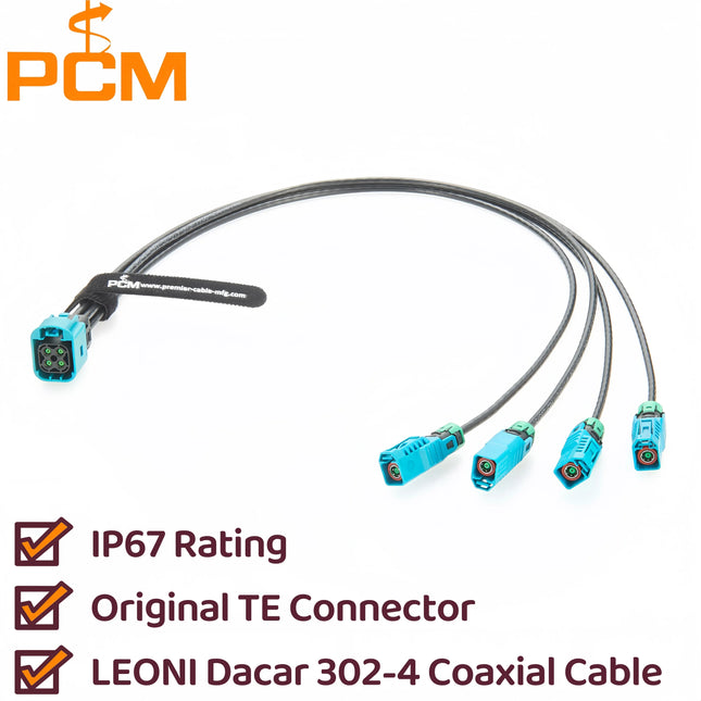 Original TE MATE-AX IP67 Waterproof Mini FAKRA 4-In-1 Z Jack 2354439-9 to Quad FAKRA Z Jack 2-2380551-0 Automotive Coaxial Cable