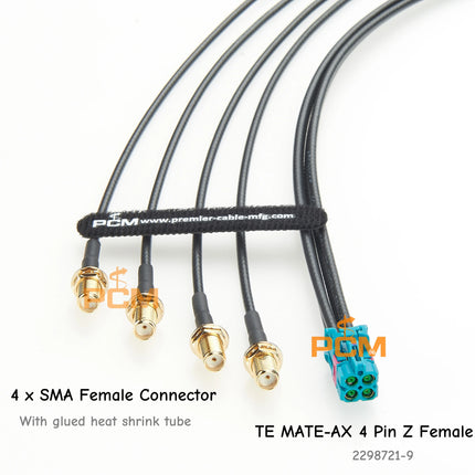 TE 4 In 1 Mini FAKRA Z Female to 4 x SMA Female Connector LEONI DACAR 462 Coaxial Cable 50 Ohm for SUV Car Stereo AM FM Radio