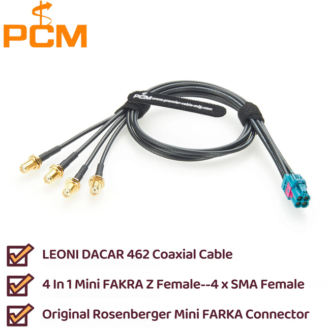 Original Rosenberger Quad HFM Mini FAKRA to 4 SMA Female Connector 4 In 1 Mini FAKRA to SMA RF Coaxial Cable Auto Wire Harness