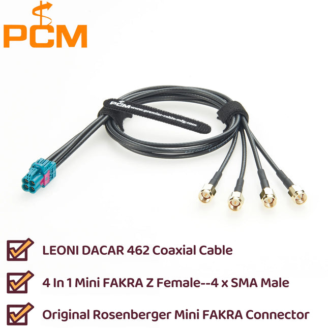 Rosenberger 4 In 1 Mini FAKRA to 4 SMA Male Connector DACAR 462 Coaxial Cable 50 Ohm Quad HFM Mini FAKRA to SMA RF Coaxial Cable