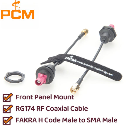 SMA to FAKRA Front Panel Mount Cable, FAKRA Code H Male to SMA Male RG174 RF Coaxial Cable for GPS Telematics and Navigation