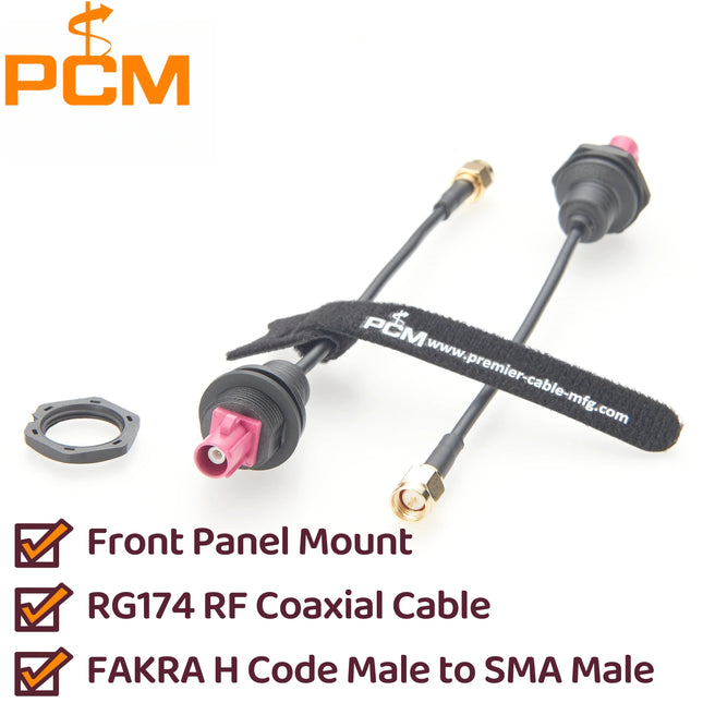 SMA to FAKRA Front Panel Mount Cable, FAKRA Code H Male to SMA Male RG174 RF Coaxial Cable for GPS Telematics and Navigation