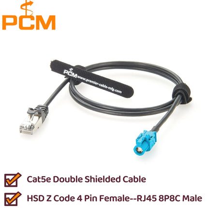 HSD to RJ45 Cable HSD 4Pin Z Code Female to RJ45 Male Automotive Ethernet Network Extension Cable for ADAS Telematics, CAT5E, 1m