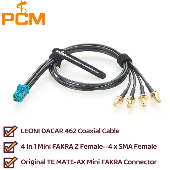TE 4 In 1 Mini FAKRA Z Female to 4 x SMA Female Connector LEONI DACAR 462 Coaxial Cable 50 Ohm for SUV Car Stereo AM FM Radio