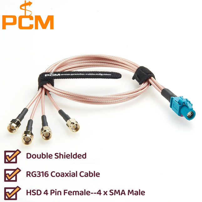 HSD 4 Pin Female to 4 SMA Male Splitter Cable RG316 RF Coaxial Cable for GSM GPS DAB WIFI Car Stero Auto Aerial Antenna 50 Ohm