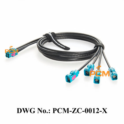 Original Rosenberger Water Blue Quad HFM Mini FAKRA AMK12D-1M4Z5-Z to FAKRA 59Z113-000-Z Automotive Coaxial Cable Assembly 50Ohm