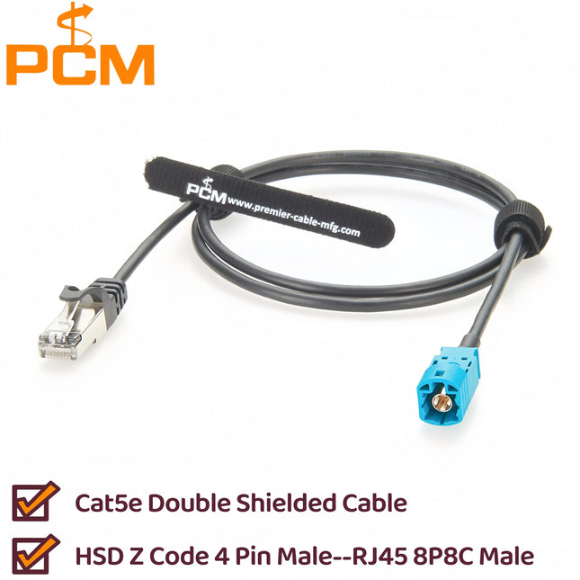 HSD to RJ45 Shielded Automotive Ethernet Cable HSD 4P Z Coded Male to RJ45 Male Adapter Cable LVDS Cable Assembly for Automotive