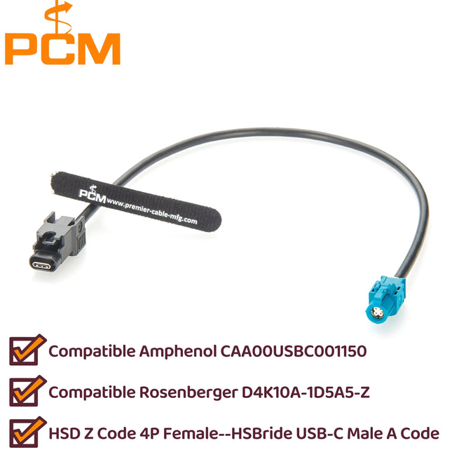 Automotive HSBridge USB Type-C A Code Male to HSD Z Code 4 Pin Female Extension Cable Compatible D4K10A-1D5A5-Z CAA00USBC001150